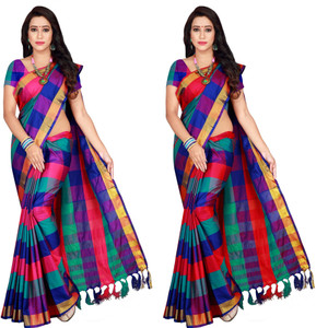 Shaibo saree चेकर्ड रोज़ पहनने वाली कॉटन सिल्क साड़ी