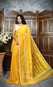 S G SAREES Embroidered Jamdani Cotton Silk Saree