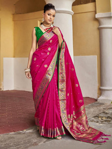 Satrani Self Design, Woven, Embellished Banarasi Cotton Silk, Silk Blend Saree