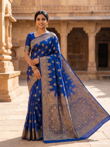 UNITY HUB Woven, Floral Print Banarasi Jacquard, Art Silk Saree