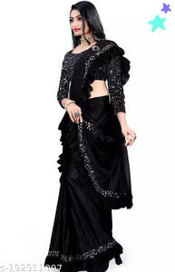 PLEXSTAR Embellished, Solid/Plain Bollywood Lycra Blend Saree