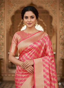 Memsaab Woven Kanjivaram Organza, Silk Blend Saree