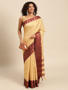 VILLAGIUS Checkered Kanjivaram Pure Silk, Cotton Silk Saree