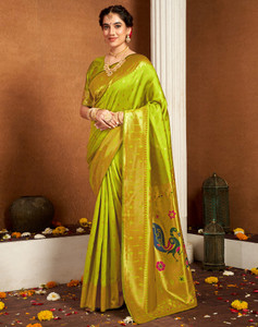 SIRIL Woven, Embellished Paithani Silk Blend, Jacquard Saree