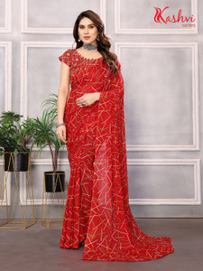 Striped, Printed Fashion Georgette Saree