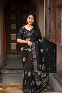 KAMALKUNJ DESIGNER Blocked Printed, Color Block, Digital Print, Ombre Hand Batik Cotton Blend Saree