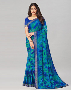 Satrani Geometric Print, Printed, Embellished Bollywood Chiffon, Georgette Saree