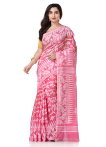 TANTLOOM Woven, Self Design Jamdani Handloom Pure Cotton, Cotton Silk Saree