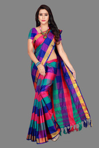 PRIYANSH CREATION Checkered Bollywood Cotton Blend Saree