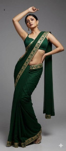 Chhavi Fashion Solid/Plain Bollywood Lycra Blend Saree