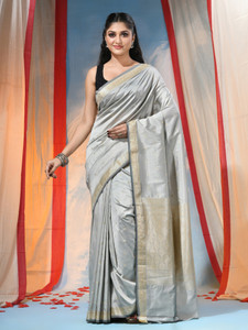 Desh Bidesh Woven, Self Design, Solid/Plain, Paisley Kanjivaram Handloom Cotton Blend, Silk Blend Saree