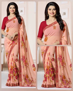 MEETVIN COUTURE Printed, Self Design, Digital Print, Embroidered, Floral Print, Solid/Plain Daily Wear Georgette, Chiffon Saree