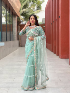 GEDIYA ENTERPRISE Embroidered Kalamkari Net Saree