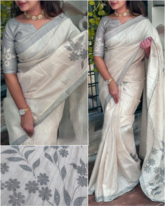 Tasrika Embroidered Bollywood Cotton Linen Saree