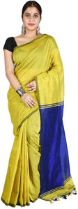 Desh Bidesh Color Block, Solid/Plain, Self Design, Woven Handloom Cotton Blend, Cotton Silk Saree