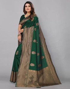 NEZAA EXPORT Floral Print, Solid/Plain Bollywood Jacquard, Pure Silk Saree
