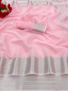 HouseOfCommon Solid/Plain Daily Wear Cotton Linen Saree