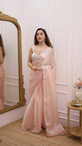 ShopGlobal Solid/Plain Bollywood Tissue, Muslin Saree