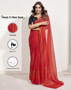 Samah Embellished, Striped Bollywood Chiffon, Georgette Saree