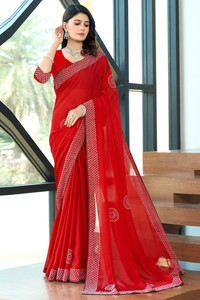 Emv Everymoment Vouge Embellished, Embroidered Bollywood Chiffon Saree