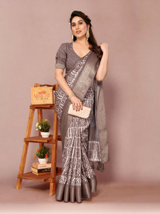 MIRCHI FASHION Printed, Embellished Hand Batik Cotton Silk, Silk Blend Saree