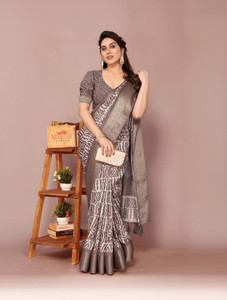 MIRCHI FASHION Printed, Embellished Hand Batik Cotton Silk, Silk Blend Saree