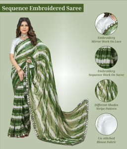 GAVUBAA Printed, Digital Print, Striped Bollywood Georgette Saree