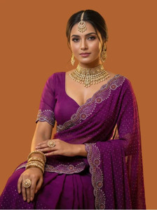 SHYAM TEX Solid/Plain, Embellished, Self Design Daily Wear Georgette, Silk Blend Saree