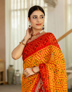 Samah Printed, Embellished, Embroidered Bandhani Georgette Saree