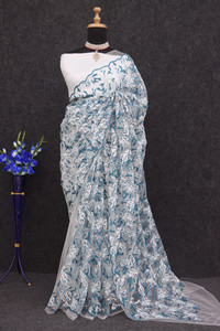 MADHAV Embroidered, Floral Print Bollywood Net Saree