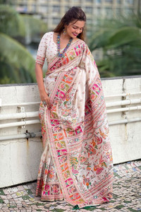 Paani Silk Embellished, Paisley, Self Design, Woven Paithani Cotton Silk Saree