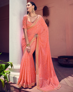 SIRIL Striped, Embellished Bandhani Georgette Saree