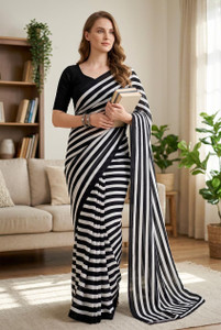 Anand Sarees Striped, Printed Leheria Georgette Saree