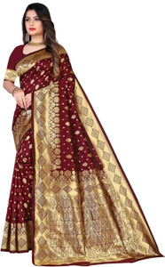 WearEZee Woven Banarasi Jacquard, Pure Silk Saree