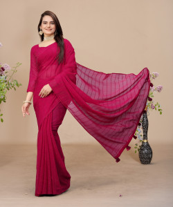 K 5 FASHION सेल्फ डिज़ाइन, धारीदार, डाइड बॉलीवुड शिफॉन साड़ी