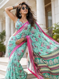 Ectaraa Printed Kantha Cotton Linen Saree