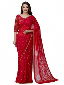 The Fashion Attire Geometric Print Bandhani Chiffon Saree