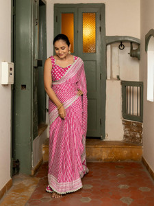MIRCHI FASHION Printed, Striped Leheria Chiffon, Georgette Saree