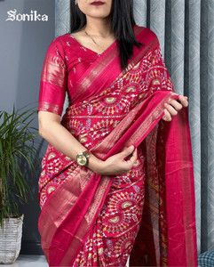 Sonika Printed Ikkat Cotton Silk Saree