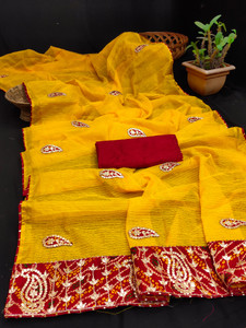 Kanooda Prints Woven Kota Doria Net Saree