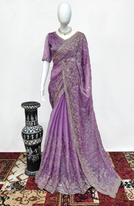 GEZREL Embroidered Bollywood Organza Saree