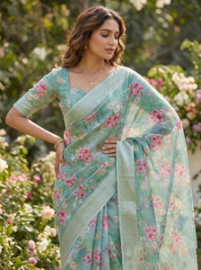parakhiya fab Printed Bollywood Cotton Linen, Cotton Silk Saree