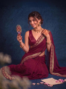FabDaisy Embroidered Bollywood Lycra Blend Saree