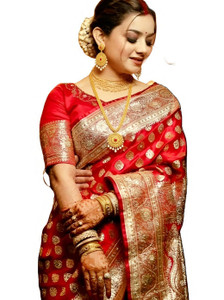 Dulhan Collection Woven, Embellished, Self Design Banarasi Silk Blend Saree