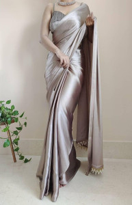 PD CLOTH VILLA Solid/Plain Bollywood Satin, Silk Blend Saree