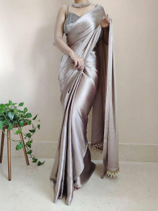 PD CLOTH VILLA Solid/Plain Bollywood Satin, Silk Blend Saree