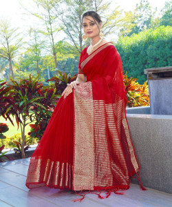 KOTHARI SBT Solid/Plain Bandhani Organza Saree