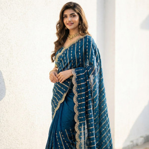 CLOTHCLICK Embroidered Bollywood Satin, Silk Blend Saree