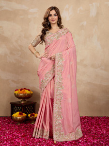 Trendmalls Embroidered Bollywood Jacquard Saree