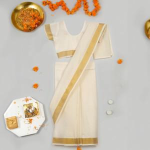 little ginnie Solid/Plain Kanjivaram Silk Blend Saree